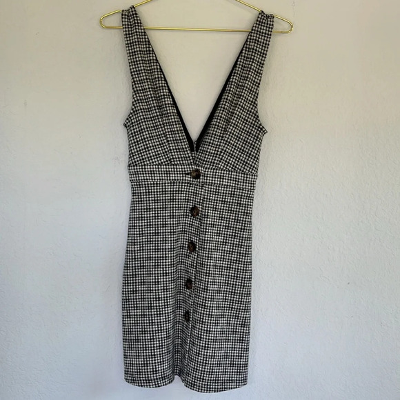 Topshop Plaid Stretch Low V Knit Button Up Dress US 2 - Picture 3 of 7